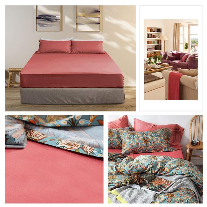 mixinni Luxury Solid Coral Fitted Sheet Ultra Soft Long Staple Natural Cotton Bed Sheet Set 15" Deep Pocket King Size-1 Fitted Sheet+2 Pillowcases - Image 4